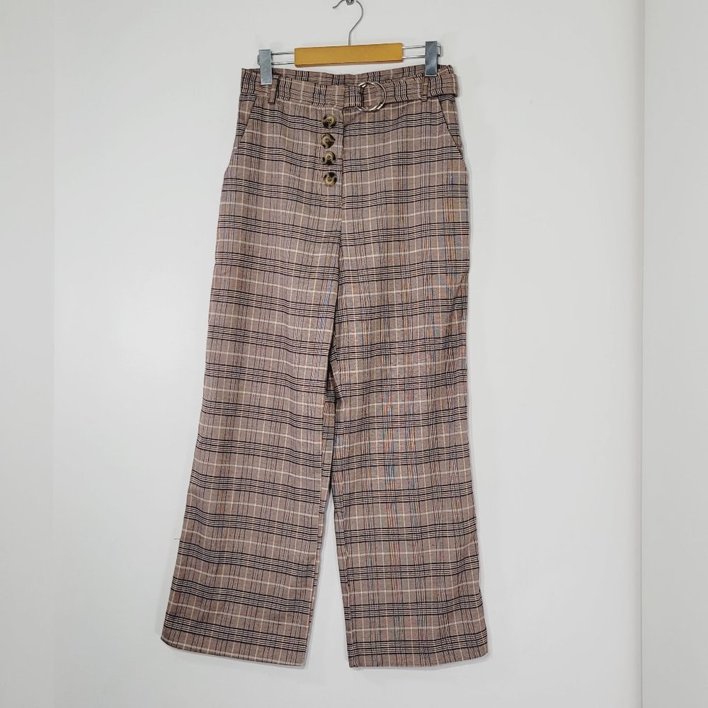 Cotton Candy Plaid Wide Leg Pants in Brown and Tan